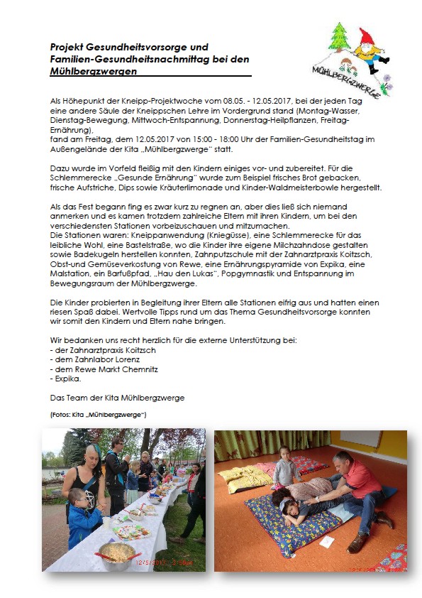 Kita Mühlbergzwerge, Projekt Gesundheitsvorsorge, Mai 2017
